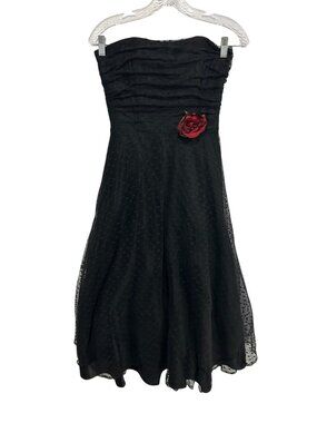 Jessica McClintock Gunne Sax Black Strapless Rose Dress Romantic Goth 90s Y2K